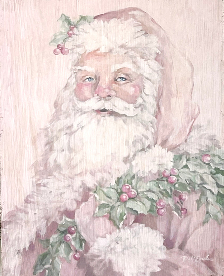 Shabby Chic Christmas Pink Santa Wood Print by Debi Coules