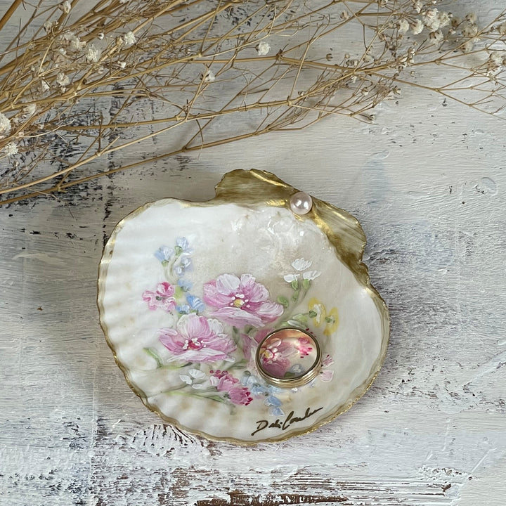 Shabby Chic Hand Painted Shell with Pink Wild Roses, Wildflowers and  Pink Glass Pearl – by Debi Coule