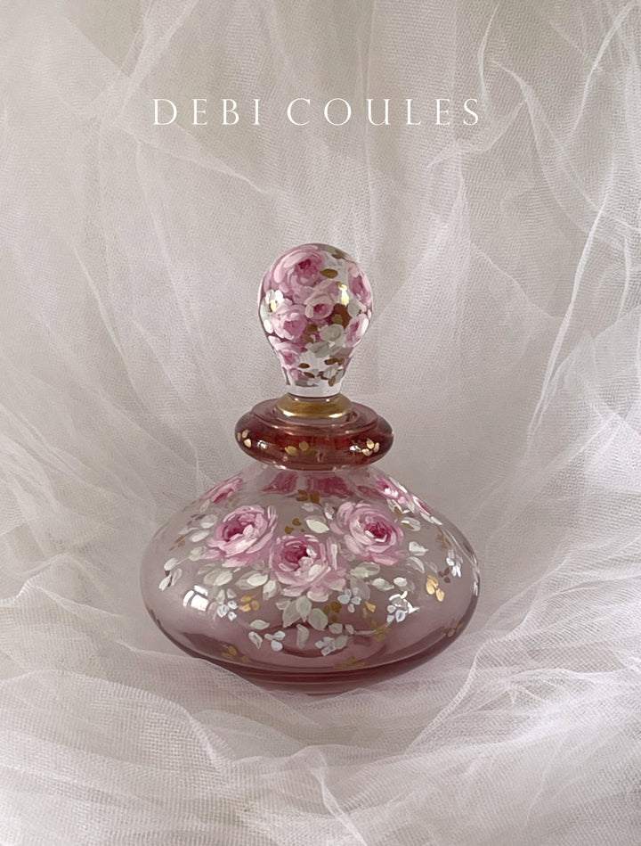 Shabby French Chic Romantic Vintage Perfume Bottle Pink Roses by Debi Coules