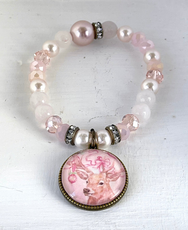 Shabby Chic Holiday Pink Stag  Bracelet by Debi Coules
