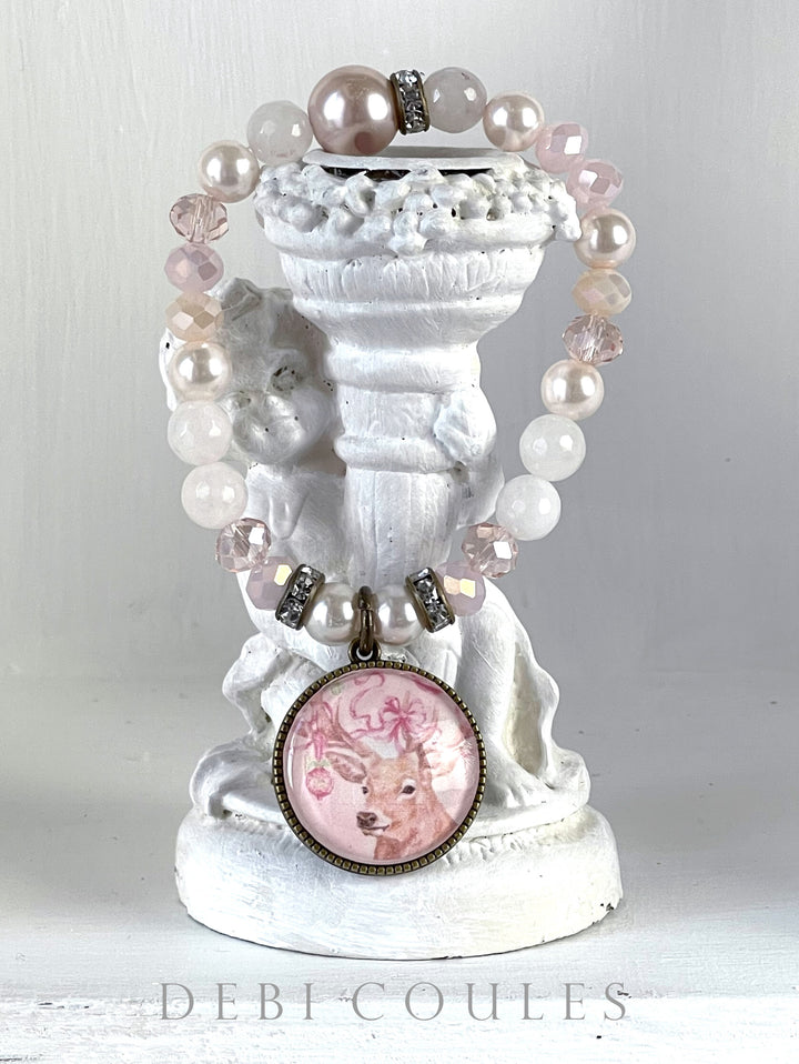 Shabby Chic Holiday Pink Stag  Bracelet by Debi Coules
