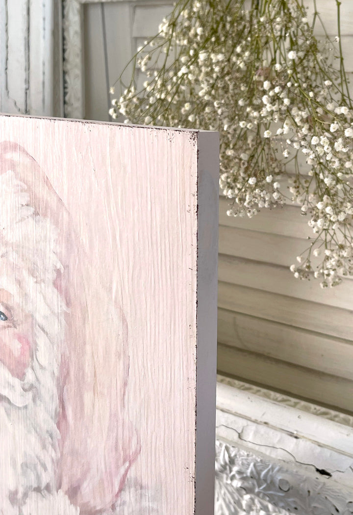 Shabby Chic Christmas Pink Santa Wood Print by Debi Coules