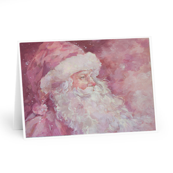 "Starlight Santa" Shabby Chic Pink Holiday Card by Debi Coules (Set of 5)