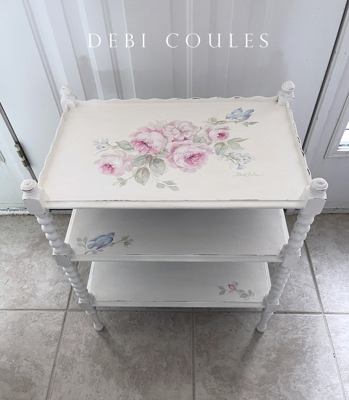 Shabby Chic Antique Hand-Painted Bluebird and Roses Table With Shelves Original by Debi Coules