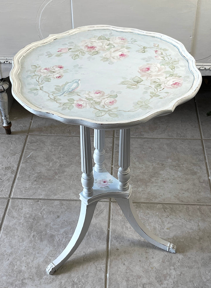 Shabby Chic Antique Bluebird and Roses Table Romantic Cottage by Debi Coules