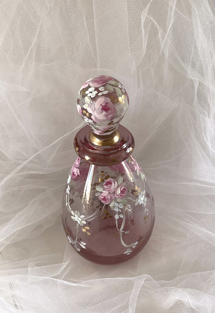 French Shabby Chic Romantic Vintage Perfume Bottle Pink Roses by Debi Coules