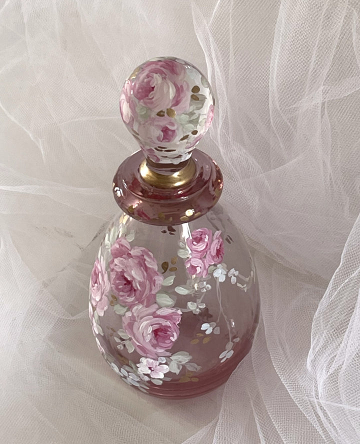 French Shabby Chic Romantic Vintage Perfume Bottle Pink Roses by Debi Coules