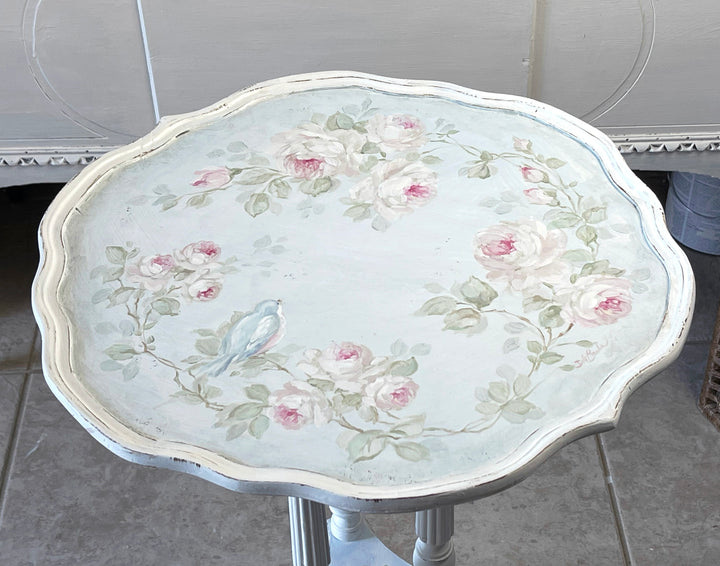 Shabby Chic Antique Bluebird and Roses Table Romantic Cottage by Debi Coules