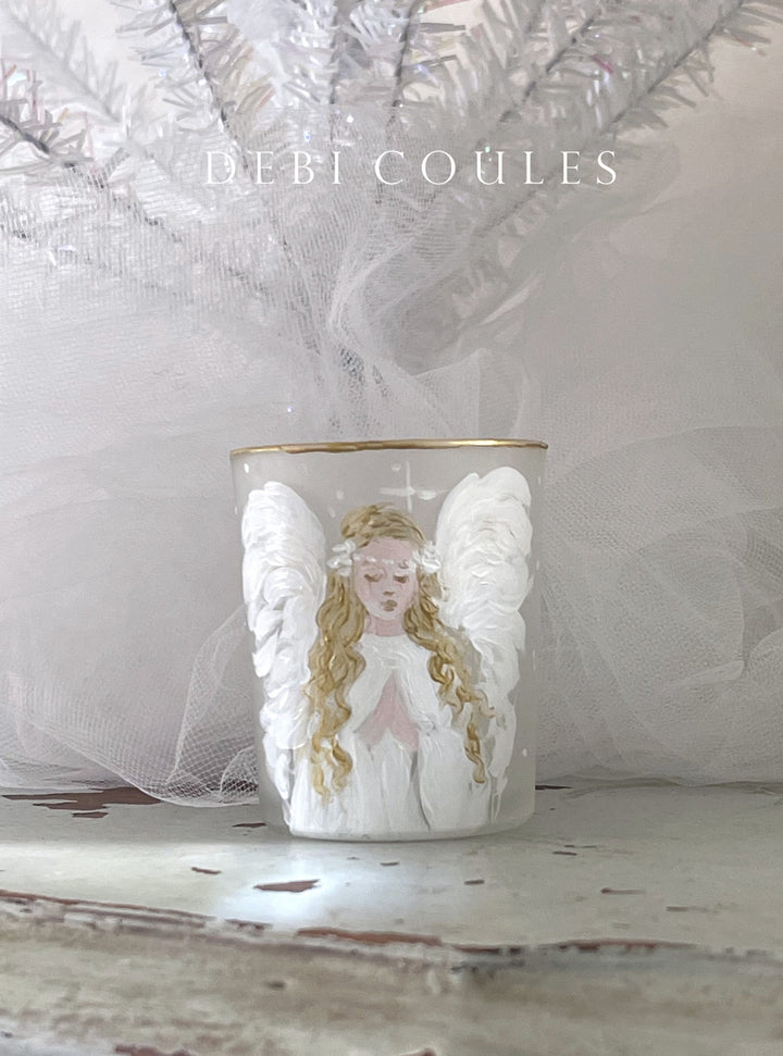 Shabby Chic Angel Praying Votive Hand Painted Original Debi Coules