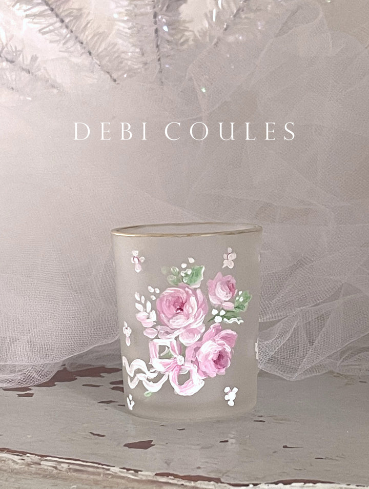 Rose Votives Hand -Painted Pink Holiday shabby chic by Debi Coules
