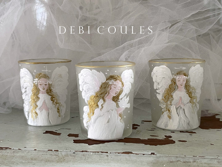 Shabby Chic Angel Praying Votive Hand Painted Original Debi Coules