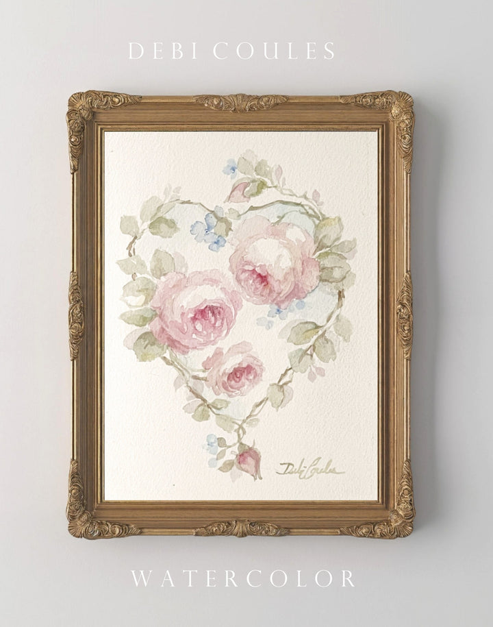 Rose Heart Watercolor Original Painting by Debi Coules Romantic Art