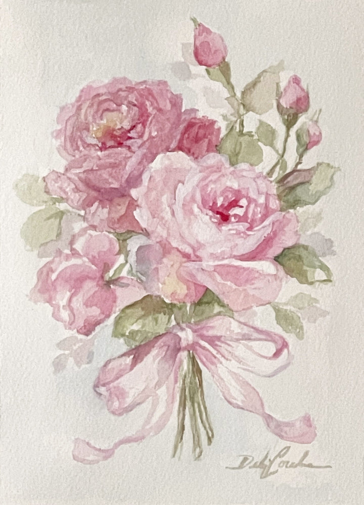 Rose bouquet with Bow Original Watercolor by Debi Coules