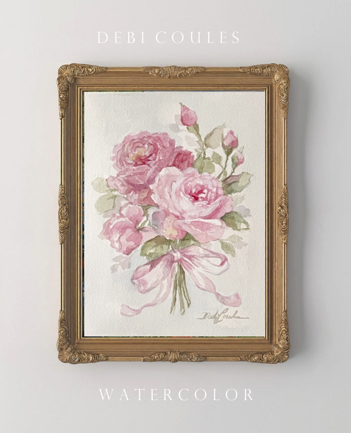 Rose bouquet with Bow Original Watercolor by Debi Coules