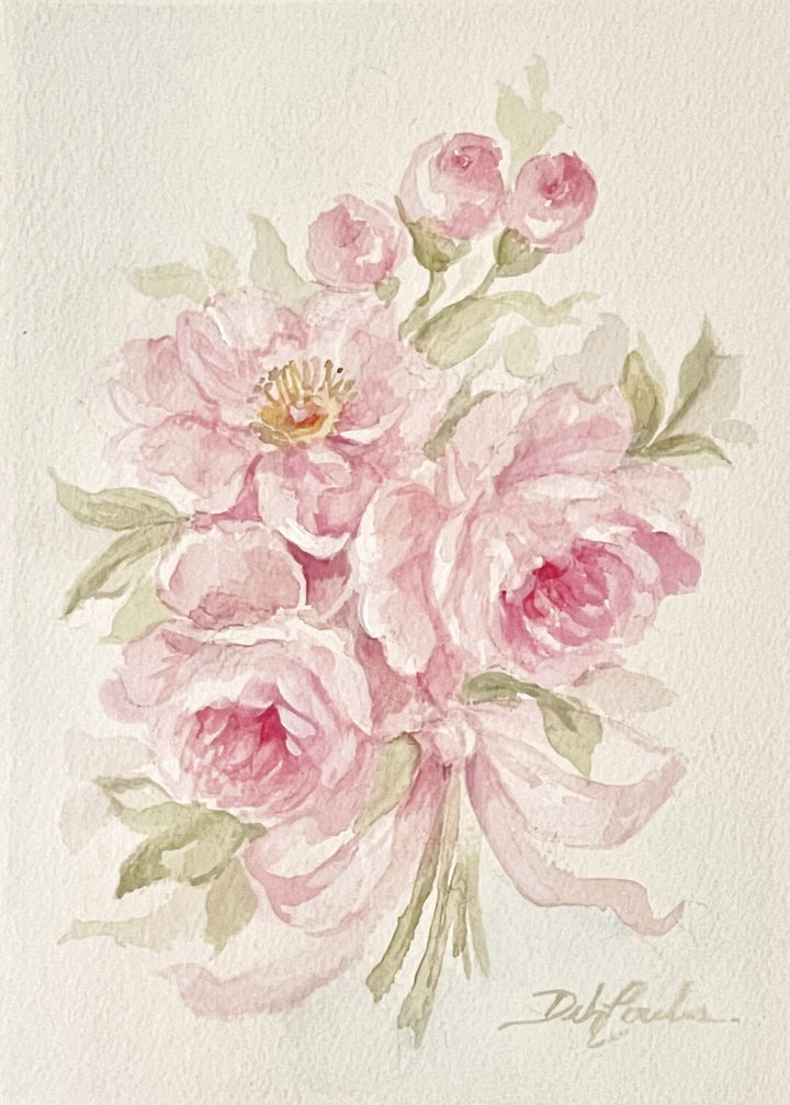 Rose Bouquet in Pink Original Watercolor by Debi Coules