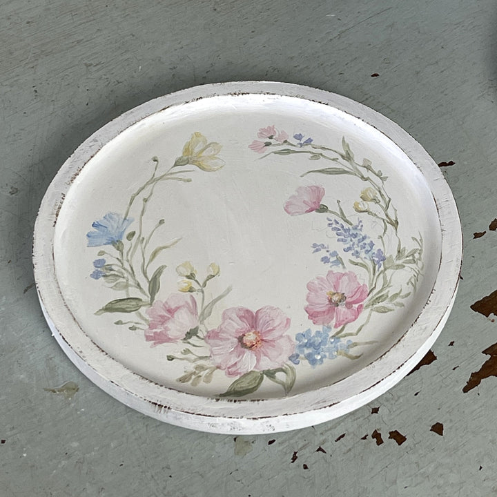 Hand-Painted Wildflower Tray in Soft White by Debi Coules – Shabby Chic Char