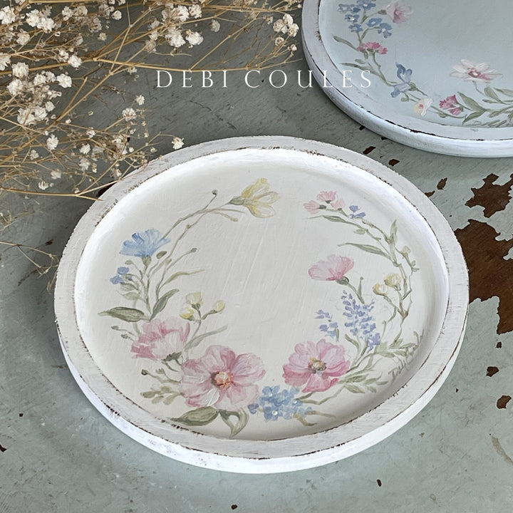 Hand-Painted Wildflower Tray in Soft White by Debi Coules – Shabby Chic Char