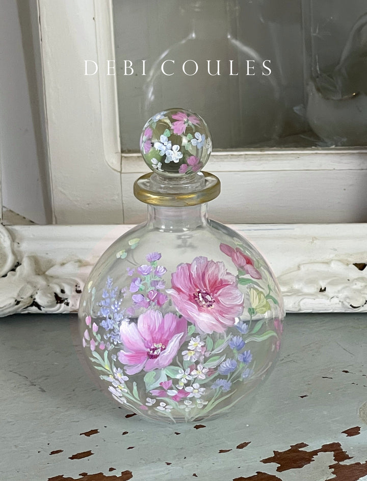 Shabby Chic Hand-painted Wildflower Glass Perfume Bottle by Debi Coules