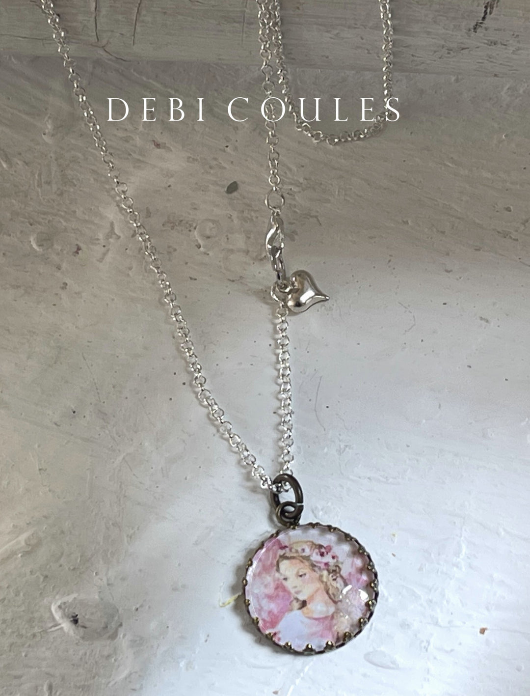 Angel Necklace with Heart Pink Angel Original Debi Coules
