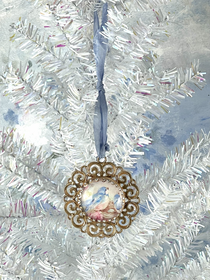 Holiday Bluebird and Nest Ornament Tree Jewelry Shabby Chic by Debi Coules