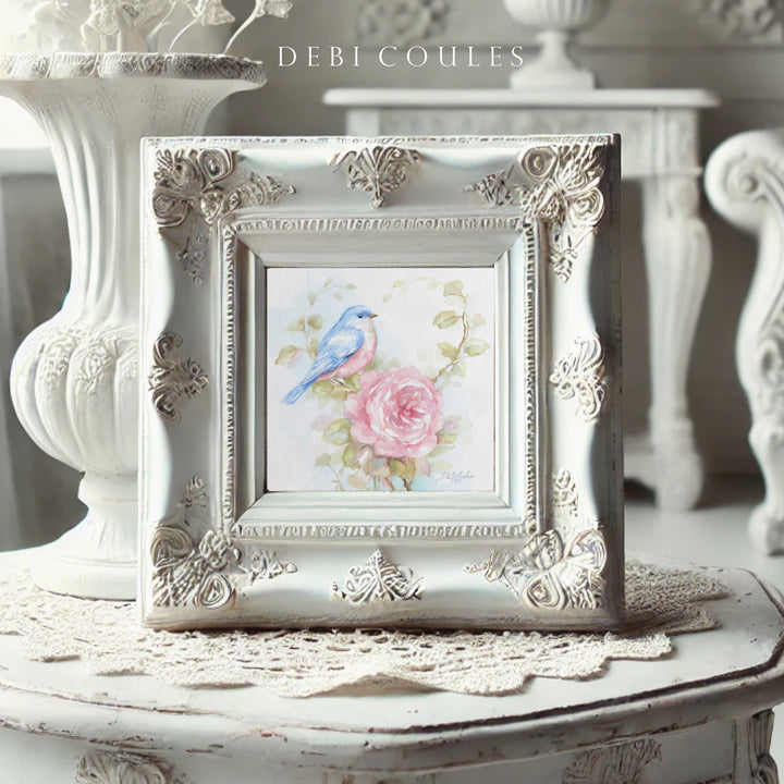 Blossoms and Bluebird Fine Art Paper Print Cottage Shabby Chic Style by Debi Coules