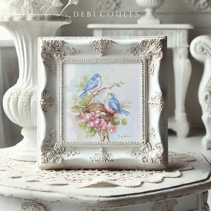 Nested in Bloom Fine Art  Print by Debi Coules with Bluebirds Shabby Cottage Chic