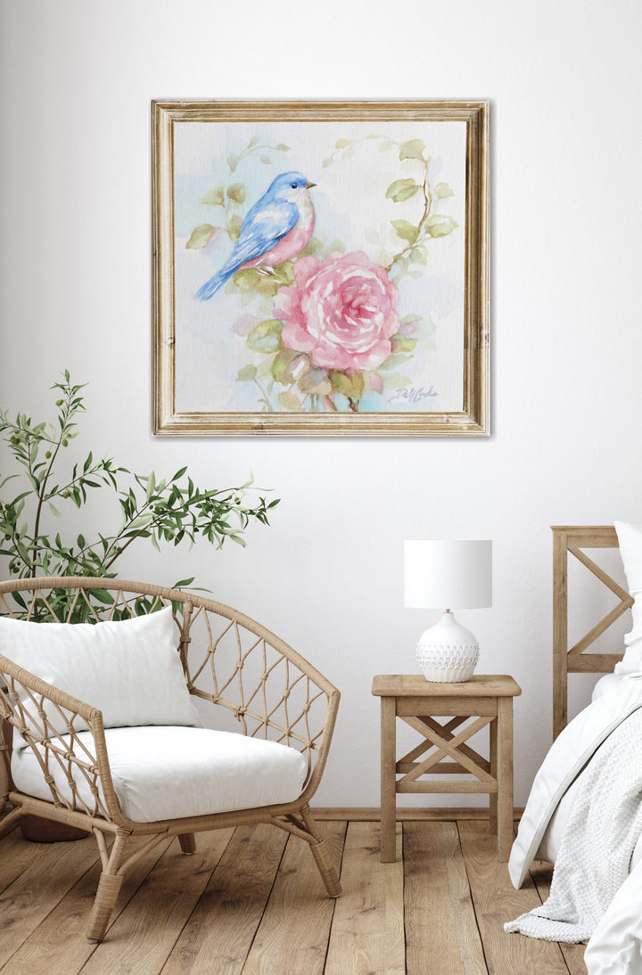 Blossoms and Bluebird Fine Art Paper Print Cottage Shabby Chic Style by Debi Coules