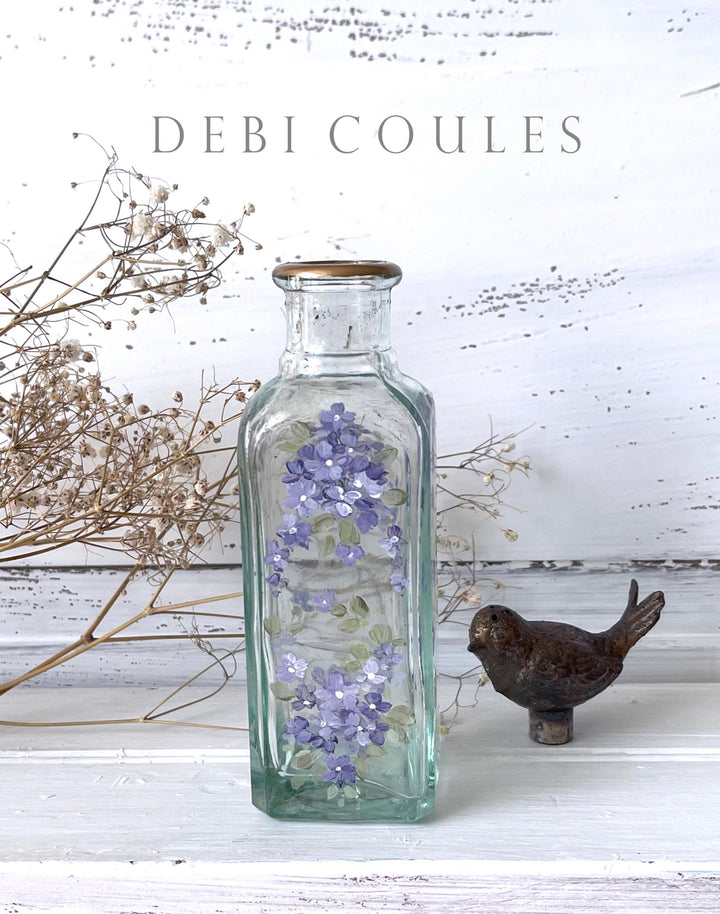 Shabby Chic Wildflower Antique Bottle Bud Vase Original by Debi Coules