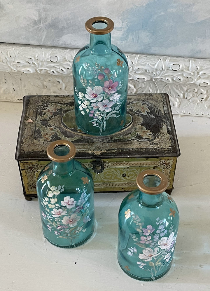 Shabby Chic Wildflower Bud Vase Vintage Style Apothecary Bottle Hand Painted Original by Debi Coules