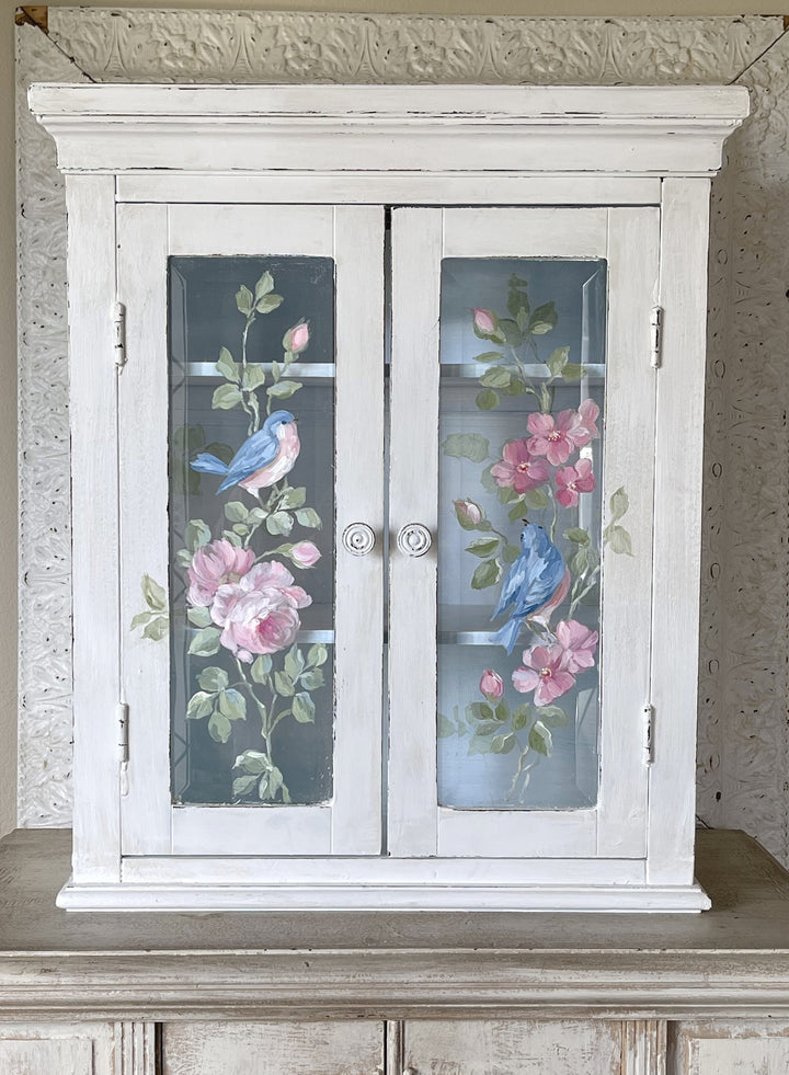 Shabby Chic Hand-Painted Bluebird & Roses Cabinet by Debi Coules