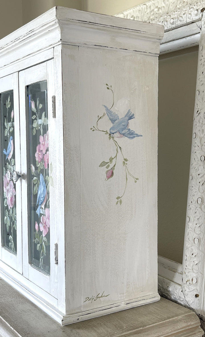 Shabby Chic Hand-Painted Bluebird & Roses Cabinet by Debi Coules