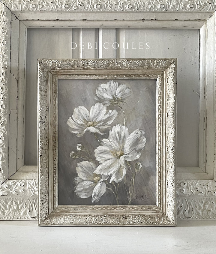 "Cosmos Field" Original Shabby Chic White Cosmos Painting by Debi Coules