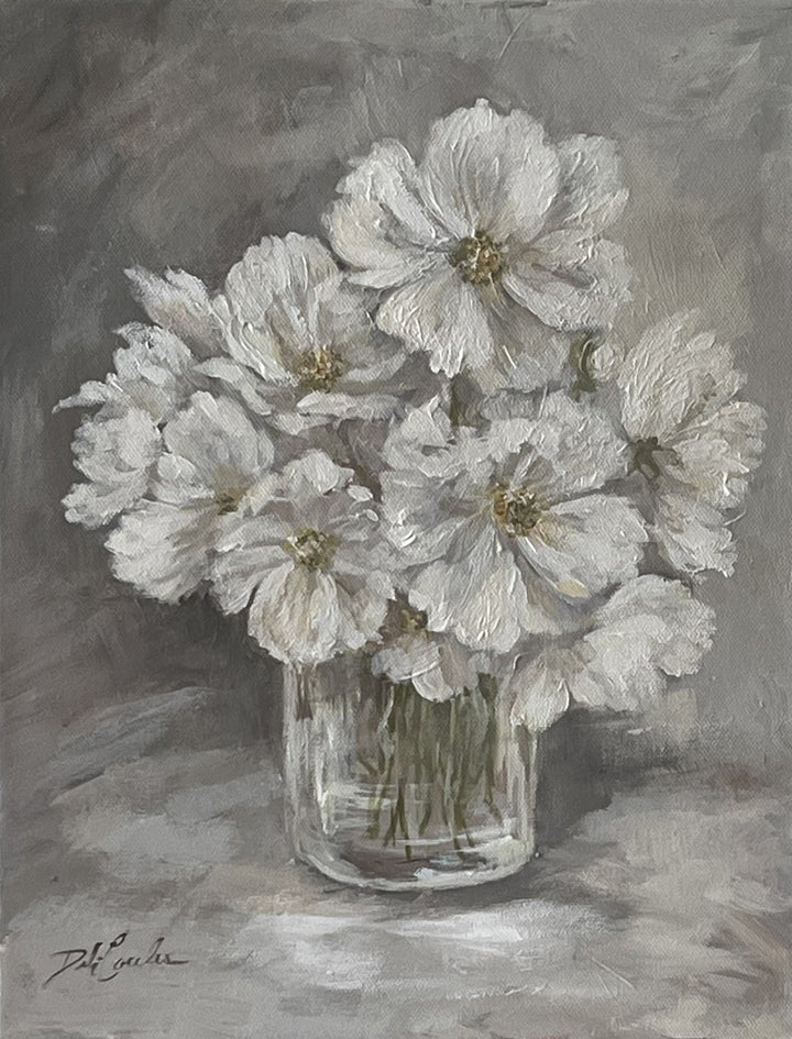 "Cosmos Bouquet" Shabby Chic White Cosmos Original Painting by Debi Coules