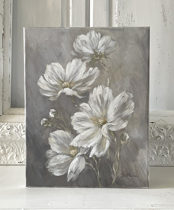 "Cosmos Field" Original Shabby Chic White Cosmos Painting by Debi Coules