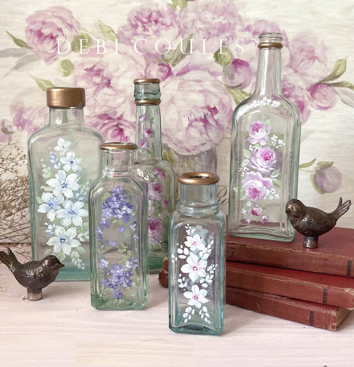 Shabby Chic White Wildflower Antique Bottle Bud Vase Original by Debi Coules