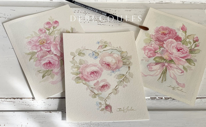 Rose bouquet with Bow Original Watercolor by Debi Coules