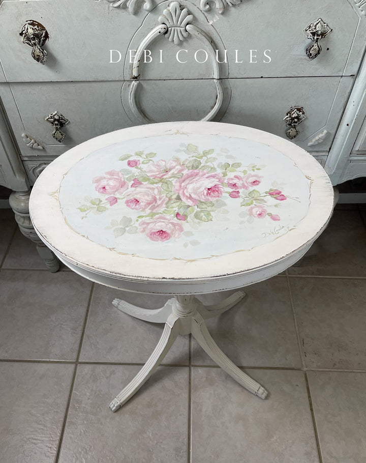 Shabby Chic Antique Hand Painted Roses Table Original  by Debi Coules