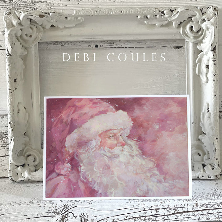 "Starlight Santa" Shabby Chic Pink Holiday Card by Debi Coules (Set of 5)