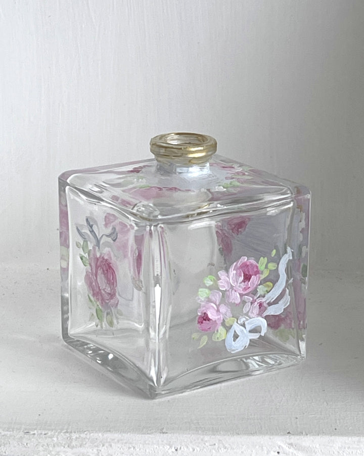 Exquisite Hand-Painted Pink Roses Glass Bottle by Debi Coules