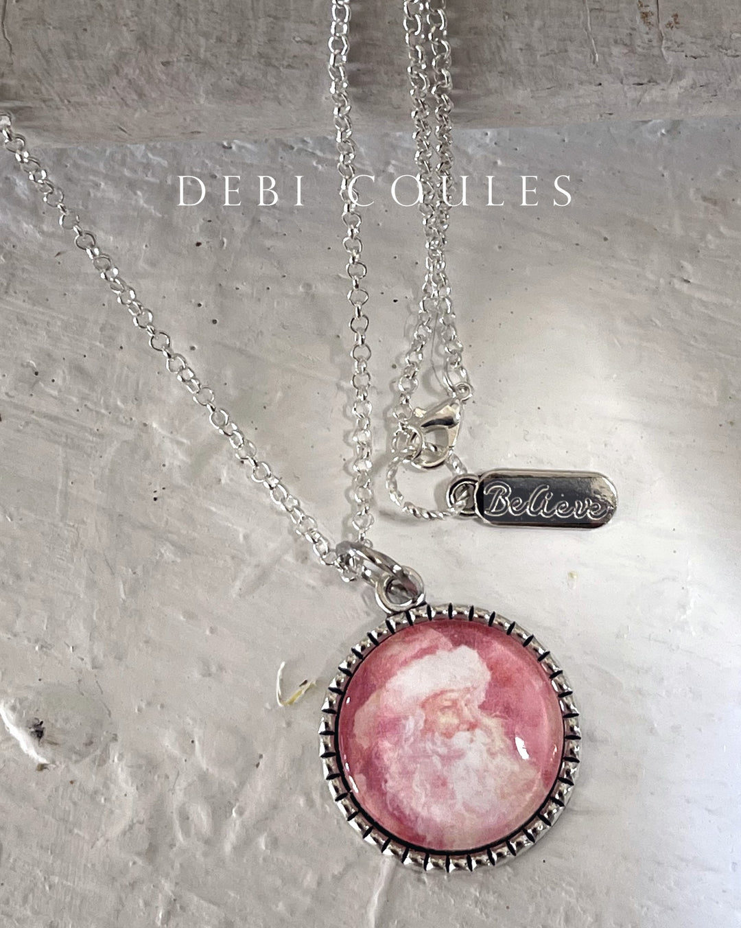 Pink Santa Necklace Holiday Christmas Original Debi Coules
