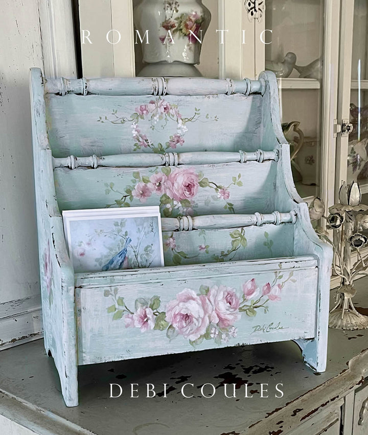Shabby Chic Vintage Hand Painted Roses Letter/Magazine Holder  by Debi Coules