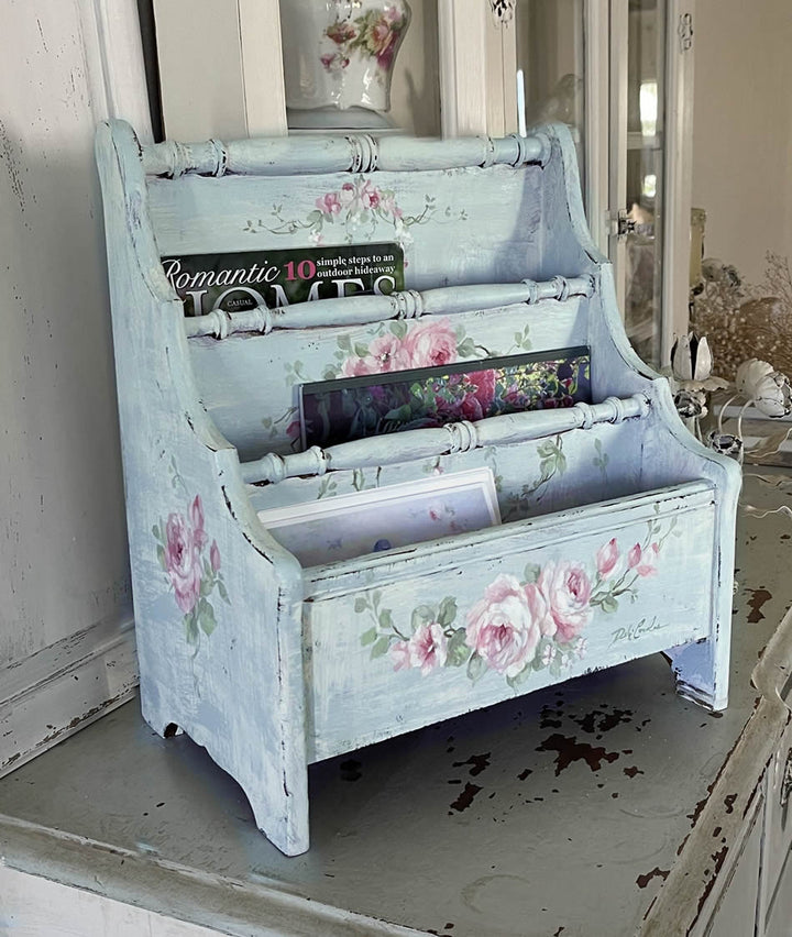 Shabby Chic Vintage Hand Painted Roses Letter/Magazine Holder  by Debi Coules