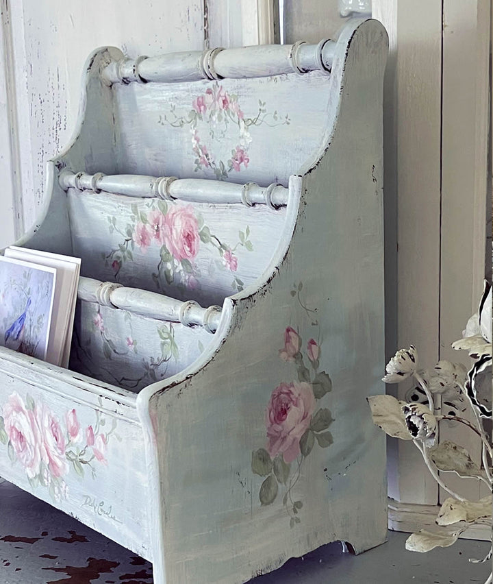 Shabby Chic Vintage Hand Painted Roses Letter/Magazine Holder  by Debi Coules