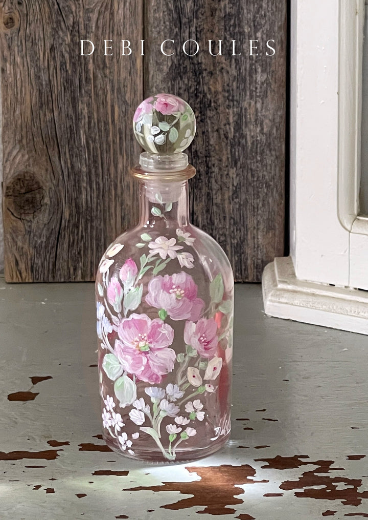Shabby Chic Hand-Painted Pink Glass Perfume Bottle by Debi Coules