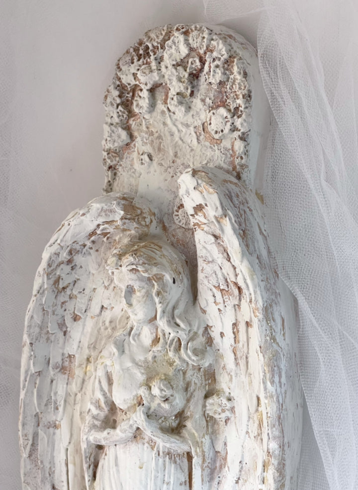 Shabby Chic  Angel With Rose White Gold Wall Hanging Vintage Reproduction by Debi Coules