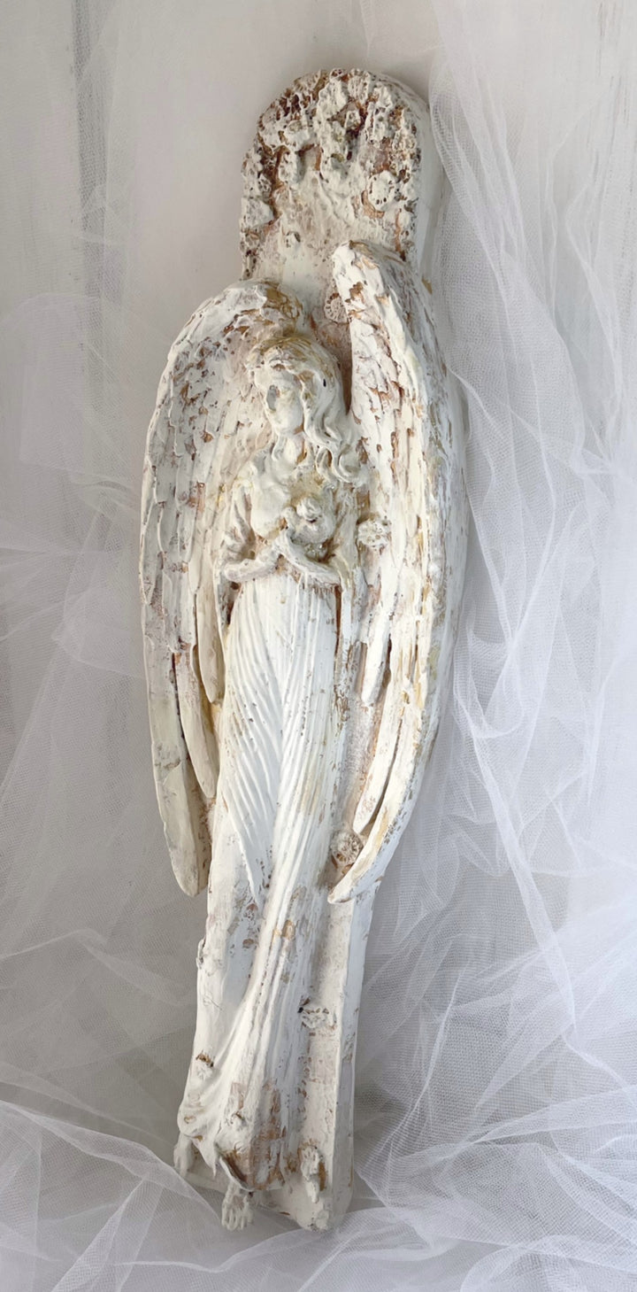 Shabby Chic  Angel With Rose White Gold Wall Hanging Vintage Reproduction by Debi Coules