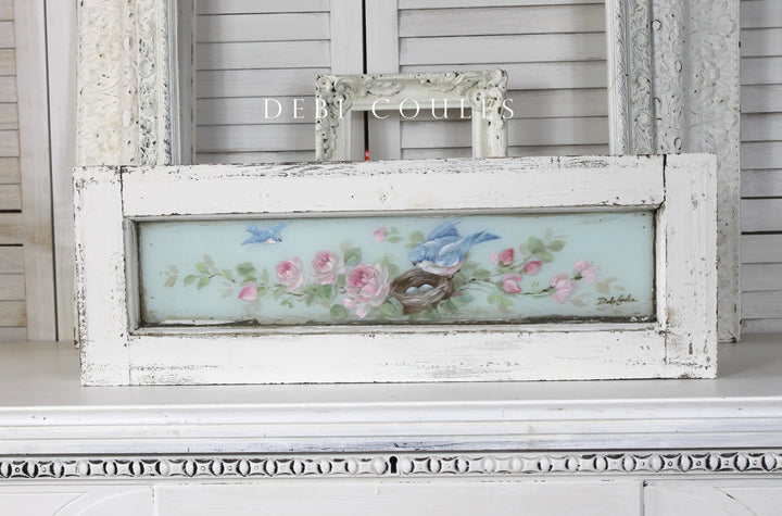 Shabby Chic Bluebird and Roses Antique Window Romantic Cottage by Debi Coules