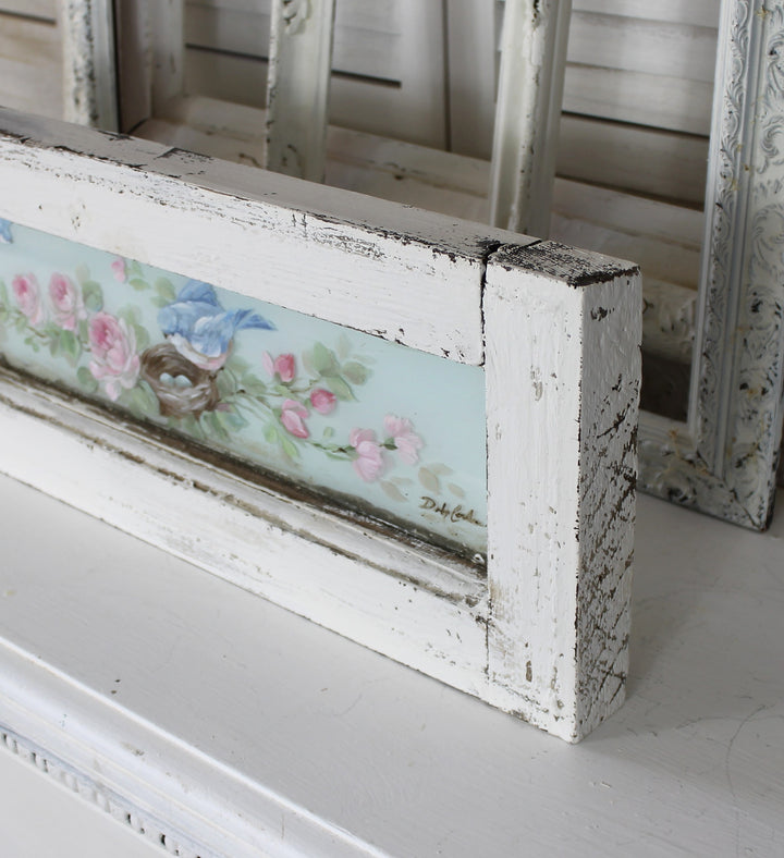 Shabby Chic Bluebird and Roses Antique Window Romantic Cottage by Debi Coules
