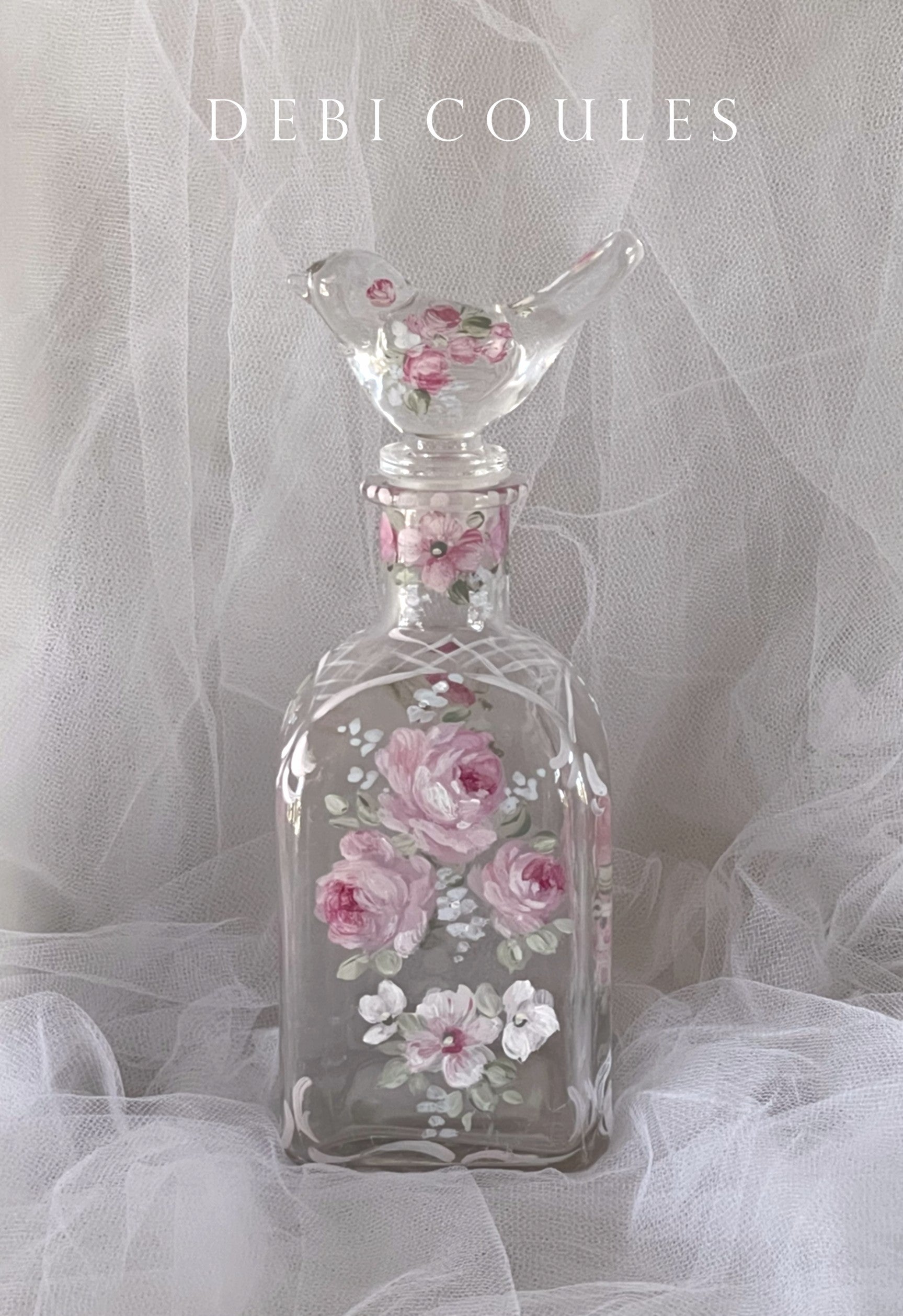 Shabby Chic French Roses Hand Painted Glass Perfume Bottle With Glass ...