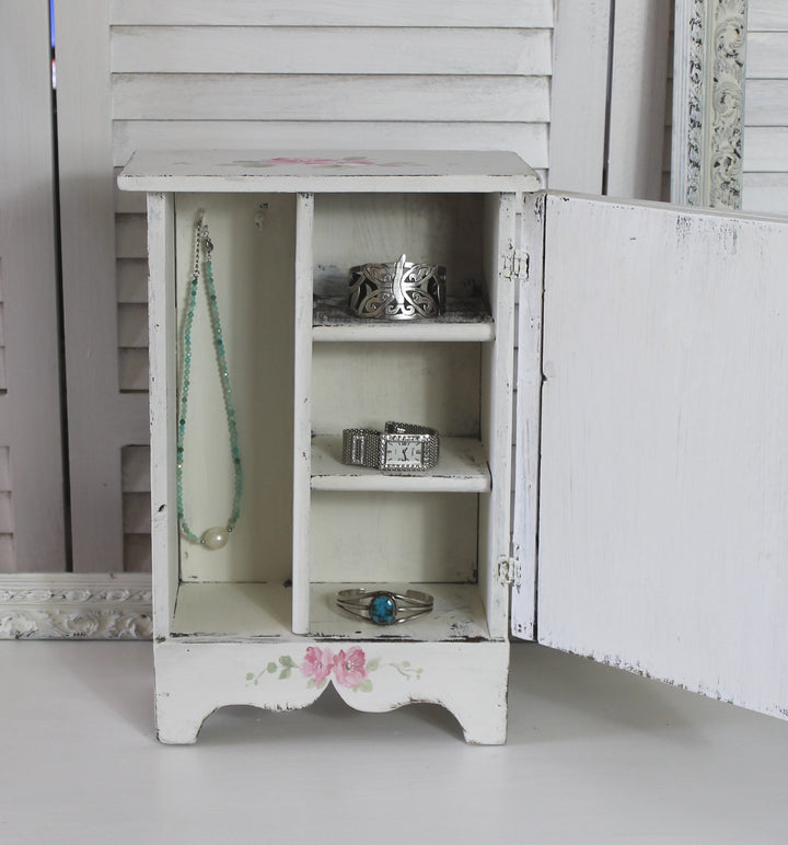 Shabby Chic Antique jewelry Cabinet Bluebird and Roses Romantic Cottage by Debi Coules
